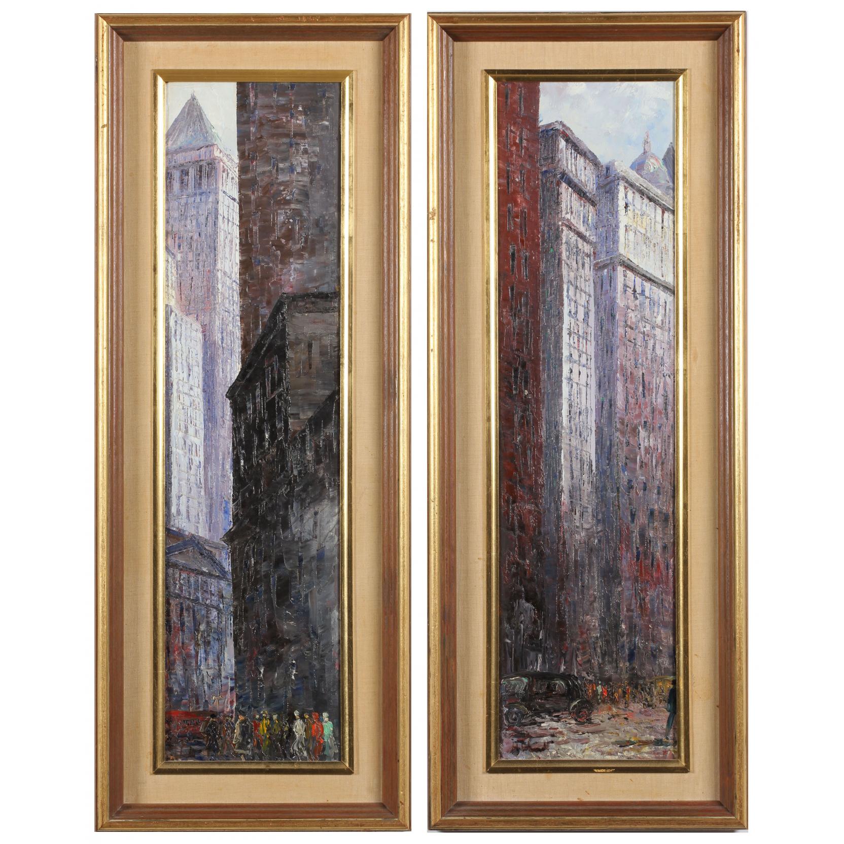 Appraisal: H Schwedt American th c Two Views of NYC oil