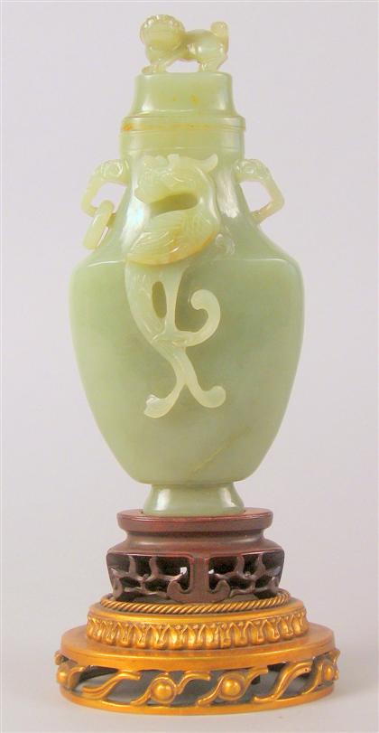 Appraisal: Chinese dark celadon jade covered vase late th century Of