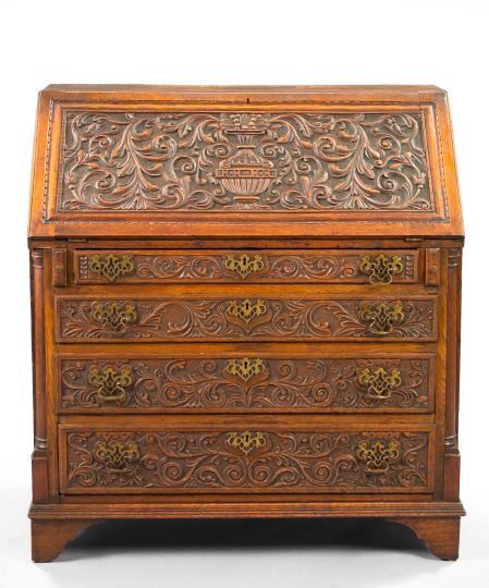 Appraisal: English Carved Oak Slant-Lid Desk early th century in the