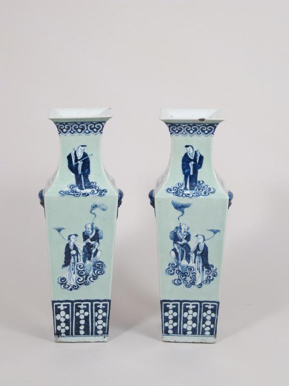 Appraisal: Pair of Chinese square section baluster Vases decorated with blue