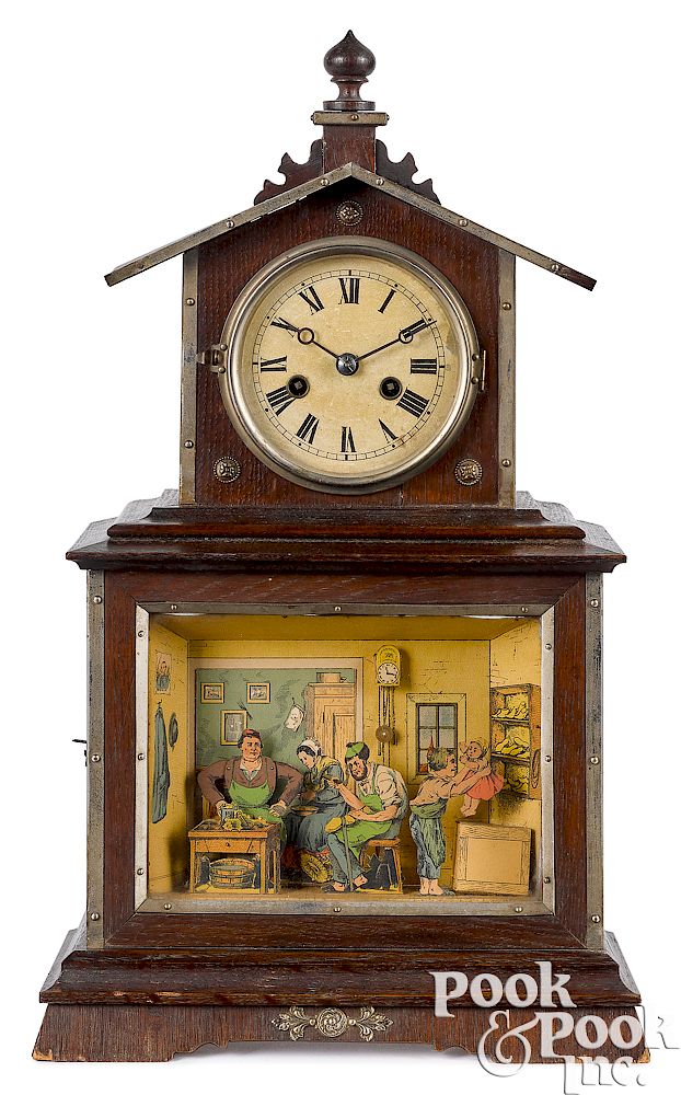 Appraisal: Unusual animated cobbler's shop mantel clock Unusual animated cobbler's shop