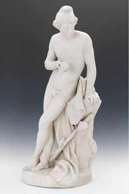 Appraisal: A Bisque Stoneware Statue of a Male Nude Unmarked statue