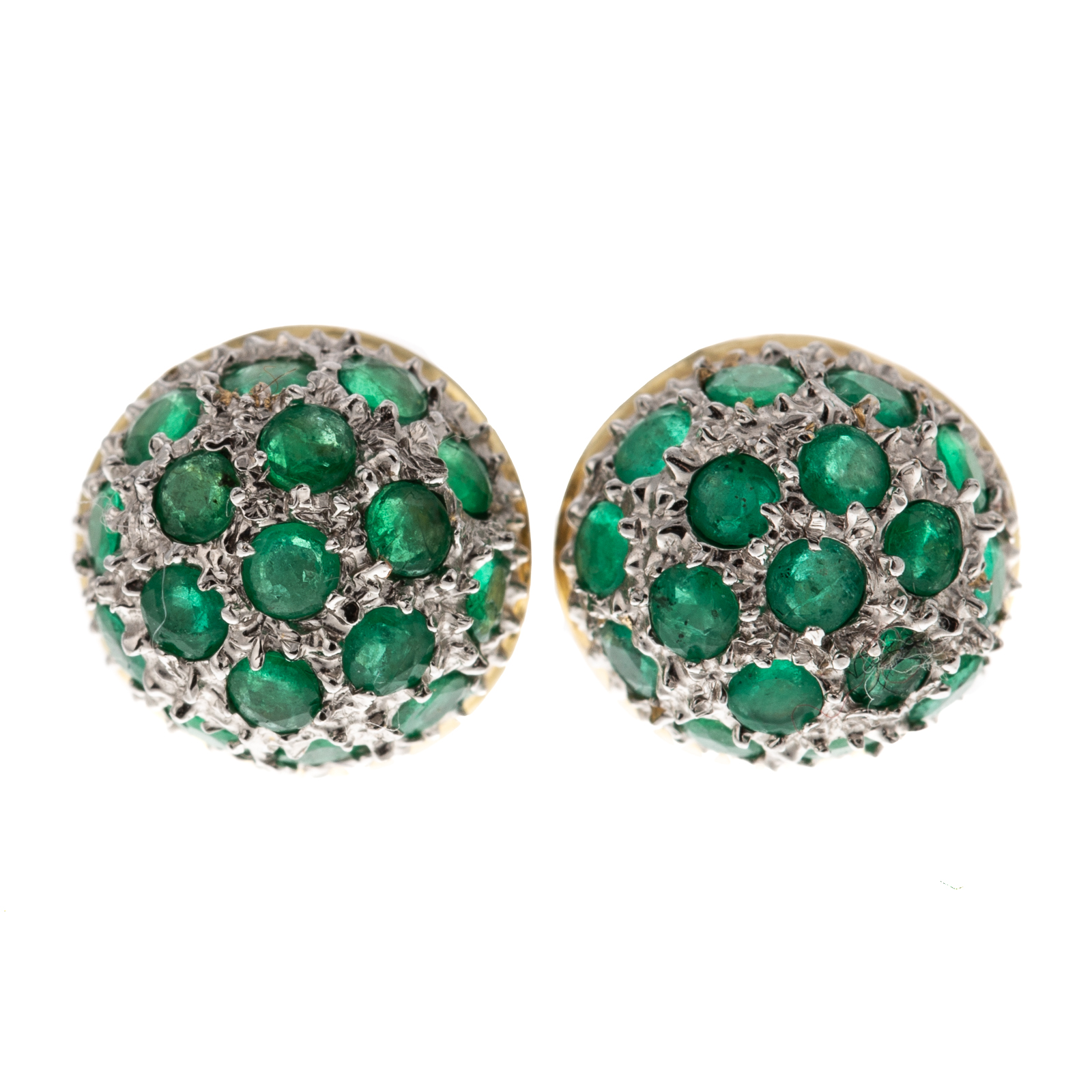 Appraisal: A PAIR OF EMERALD DOME STUD EARRINGS IN K K