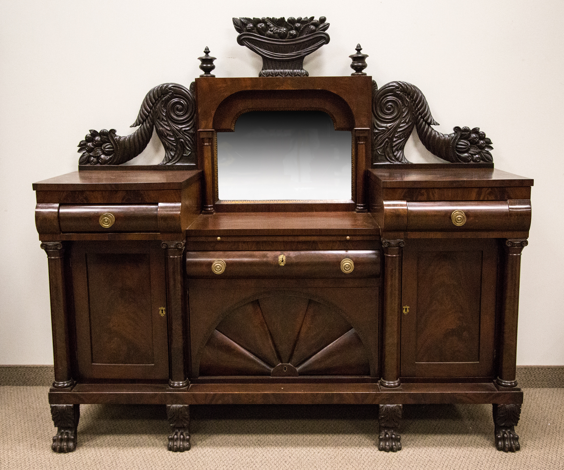 Appraisal: Attr to Quervelle Philadelphia Sideboard C Mahogany with carved cornucopias