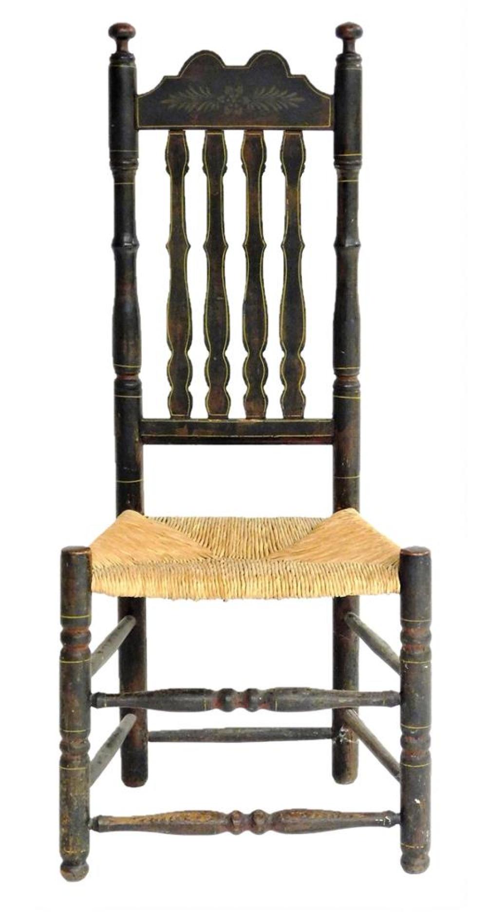 Appraisal: th C bannister back side chair with later stenciling American