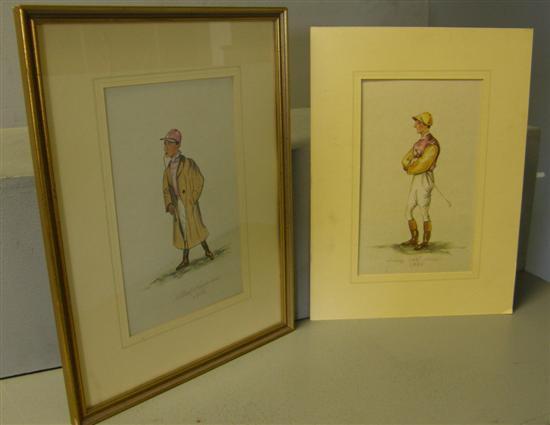 Appraisal: Watercolour cartoons of two jockeys 'William Higgs Jockey ' and