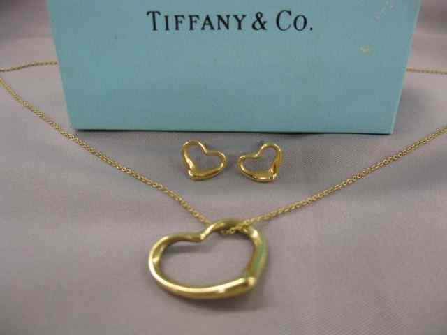 Appraisal: Tiffany k Gold Necklace Earrings heart designs by Elsa Peretti