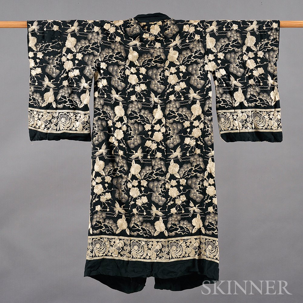 Appraisal: Black Silk Embroidered Kimono Japan embroidered with an allover pattern