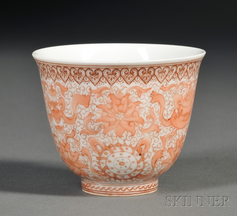 Appraisal: Porcelain Cup China early th century iron red decoration of