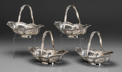 Appraisal: Four English silver baskets oval with shaped and openwork sid