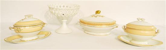 Appraisal: Porcelain group '' oval covered dish with gilt and peach