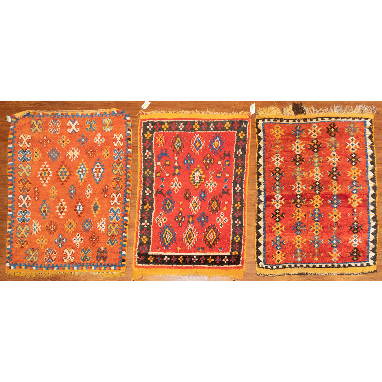 Appraisal: THREE BERBER TRIBAL DESIGN RUGS MOROCCO Second half- th century