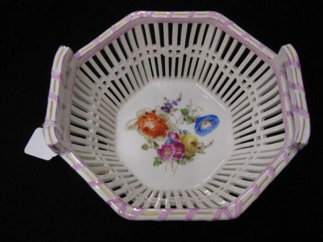 Appraisal: KPM Porcelain Basket Dish handpainted floral th century tall diameter