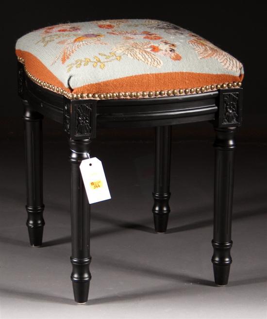 Appraisal: Louis XVI style ebonized wood needlepoint upholstered stool th century