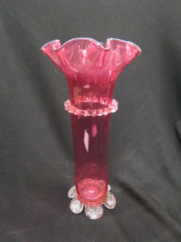 Appraisal: Cranberry Art Glass Vase clear band feet circa attributed to