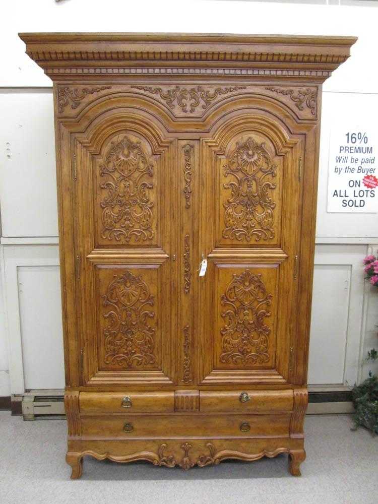 Appraisal: BAROQUE STYLE LINEN PRESS CABINET ON CHEST unknown maker recent