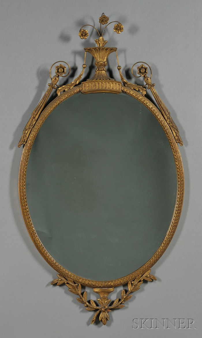 Appraisal: Neoclassical-style Oval Gilt-gesso and Wood Mirror lg wd in