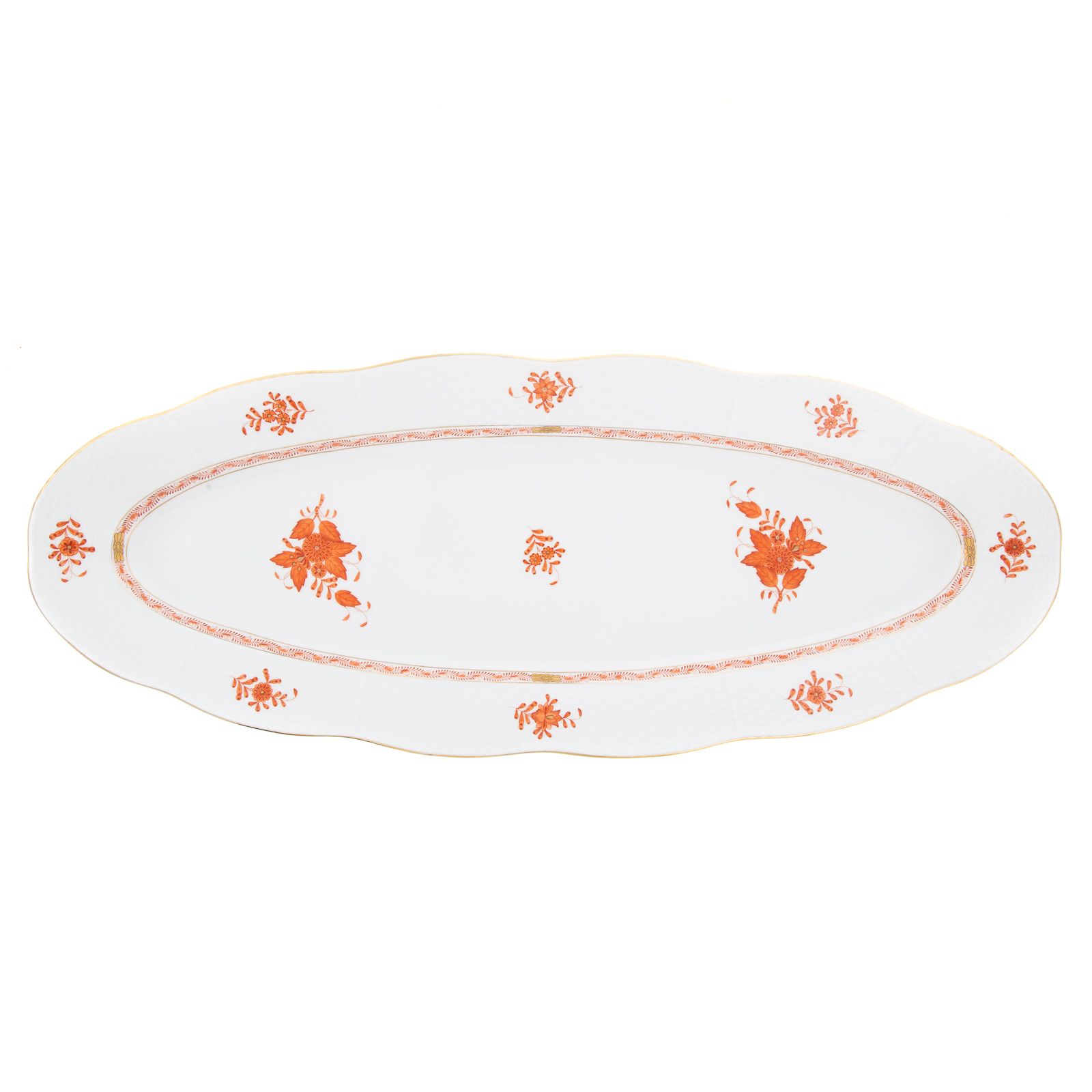 Appraisal: HEREND PORCELAIN FISH PLATTER In the Rust Chinese Bouquet pattern