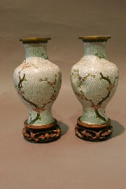 Appraisal: Two cloisonne vases on wooden stands