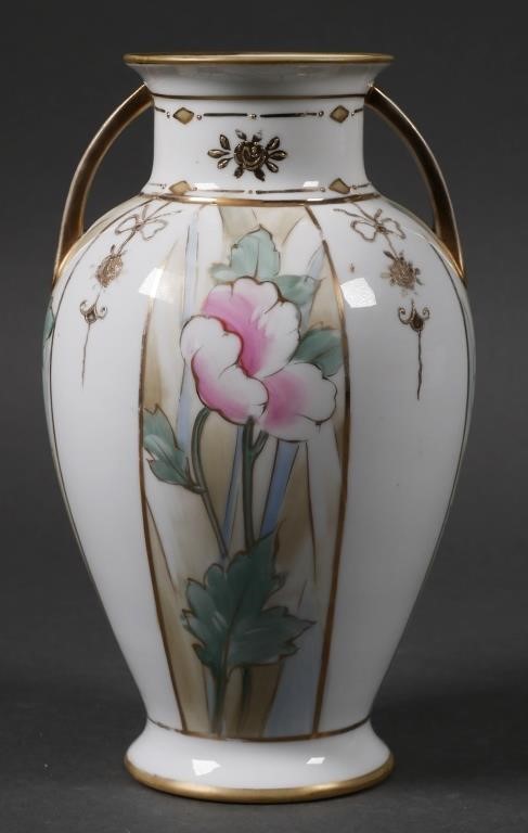 Appraisal: Nippon vase featuring hand painted floral motif gold trim and