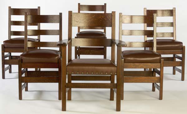 Appraisal: L AND J G STICKLEY Assembled set of six ladderback