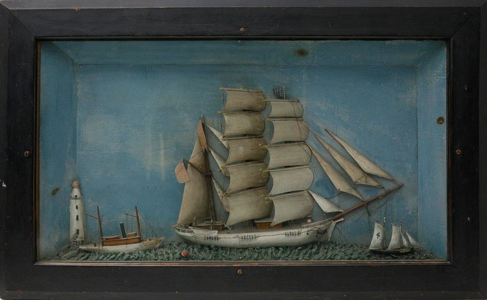 Appraisal: American Ship's Diorama circa American Ship's Diorama circa depicting a