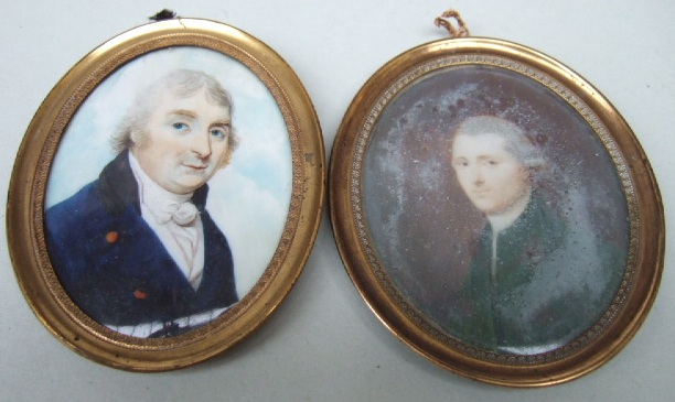 Appraisal: An oval portrait miniature of a gentleman wearing a blue