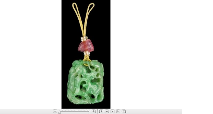 Appraisal: Very fine Chinese apple green jadeite pendant th th century