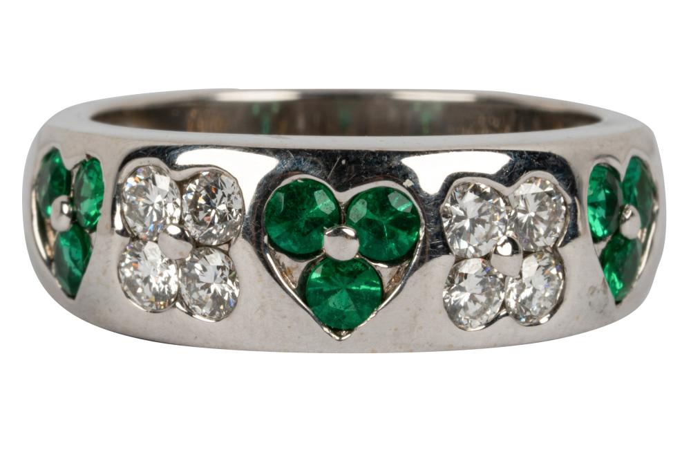 Appraisal: KARAT WHITE GOLD DIAMOND EMERALD BAND RINGcontaining eight full cut