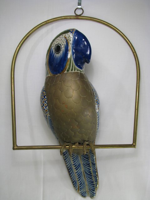 Appraisal: Hand painted ceramic and brass parrot sitting on a brass