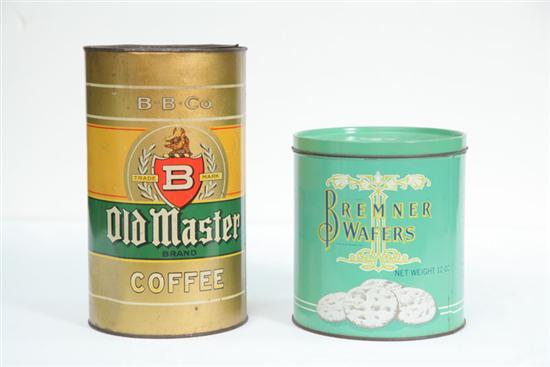 Appraisal: TWO ADVERTISING TINS Old Master Brand Coffee in gold yellow