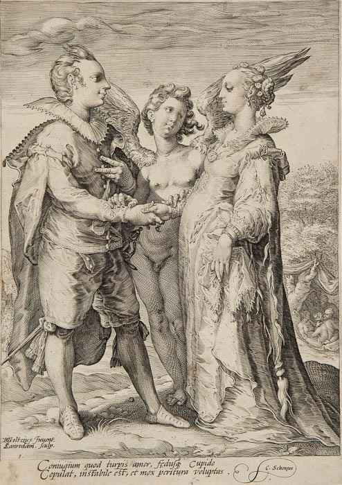 Appraisal: Jan Saenredam c - Marriage for love officiated by Cupid