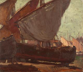 Appraisal: Edgar Alwin Payne Dry docked boats near a harbor signed