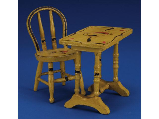 Appraisal: Paint Decorated Doll Size Chair Table America late th century