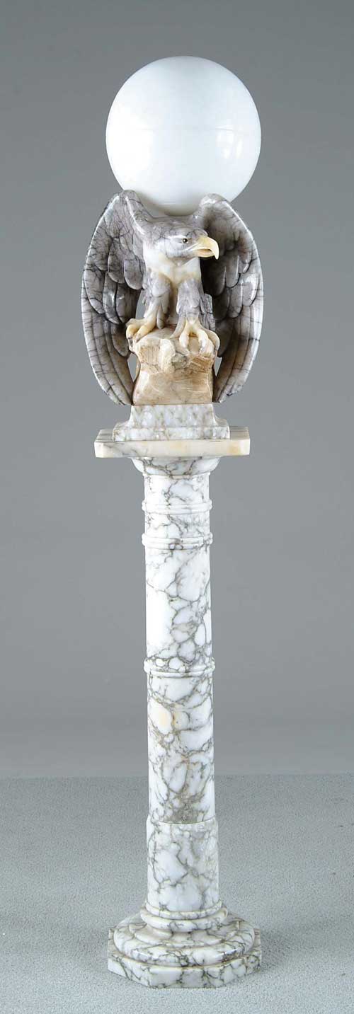 Appraisal: OUTSTANDING MARBLE ONYX LAMP WITH EAGLE AND GLOBE marble pedestal