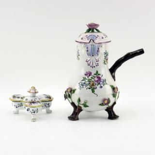 Appraisal: Grouping of Two Antique to Vintage Handpainted Porcelain Chocolate Pot