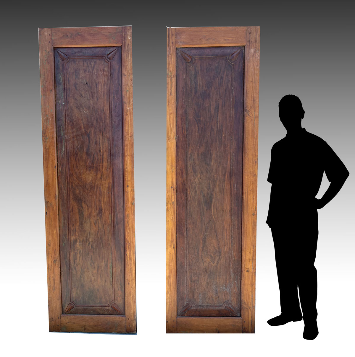 Appraisal: CHINESE PEGGED CONSTRUCTION DOORS Wood pegged frames with inset carved