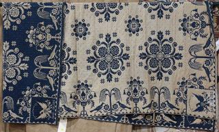 Appraisal: American blue and white jacquard coverlet signed Delhi approximately '