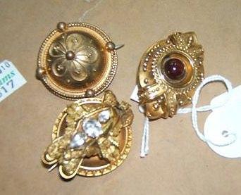 Appraisal: Three Victorian gilt metal brooches