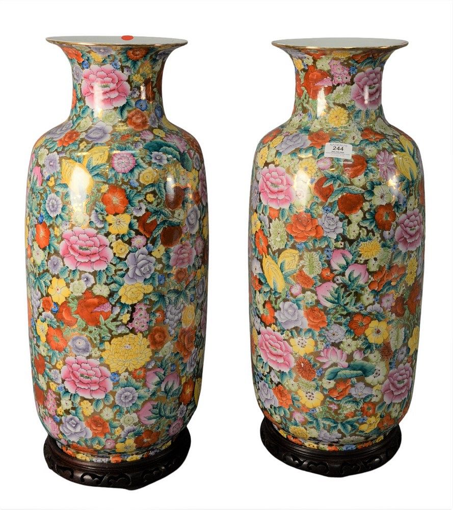 Appraisal: Pair of Tall Chinese Porcelain Vases having paint and gilt