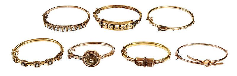 Appraisal: Group of Seven Hinged Bangles antique and antique style one