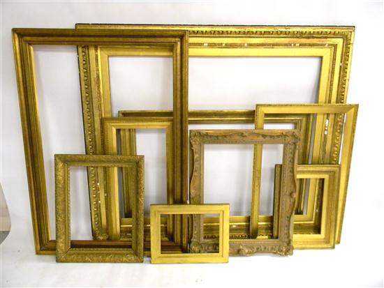 Appraisal: Nine gilt frames some wear largest frame is '' x