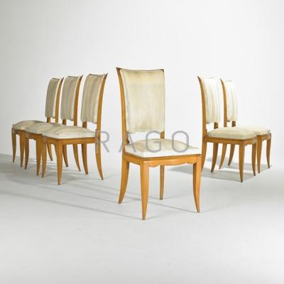 Appraisal: STYLE OF RENE GABRIEL Set of six tall-back dining chairs