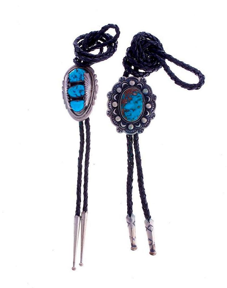 Appraisal: NAVAJO BOLOS Two Vintage Navajo bolo ties turquoise and silver