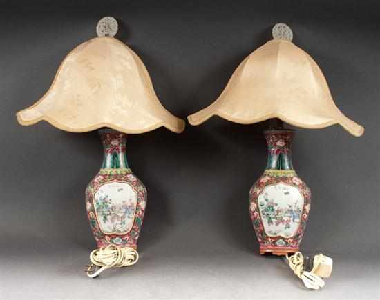 Appraisal: Pair of Chinese Export Famille Rose porcelain wall pockets mounted