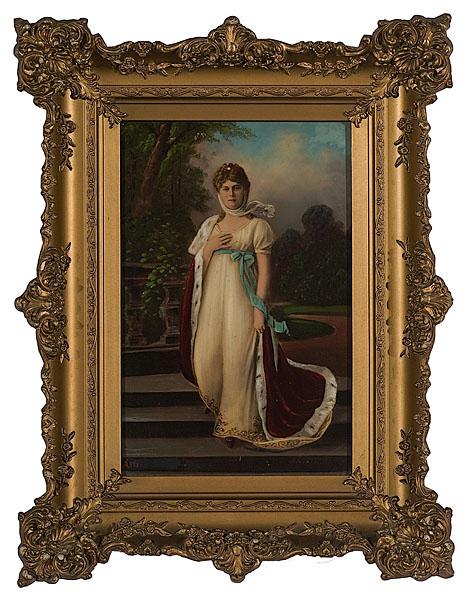 Appraisal: QUEEN LOUISE DESCENDING STAIRCASE BY ANGELO ASTI ITALIAN - oil