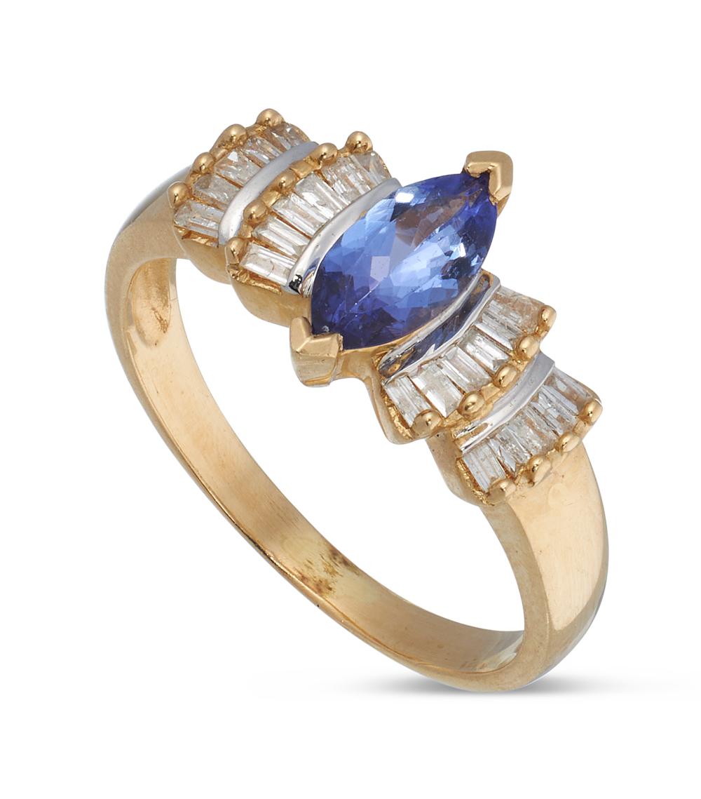 Appraisal: DIAMOND TANZANITE AND KT YELLOW GOLD RING APPROX DWT DIAMOND