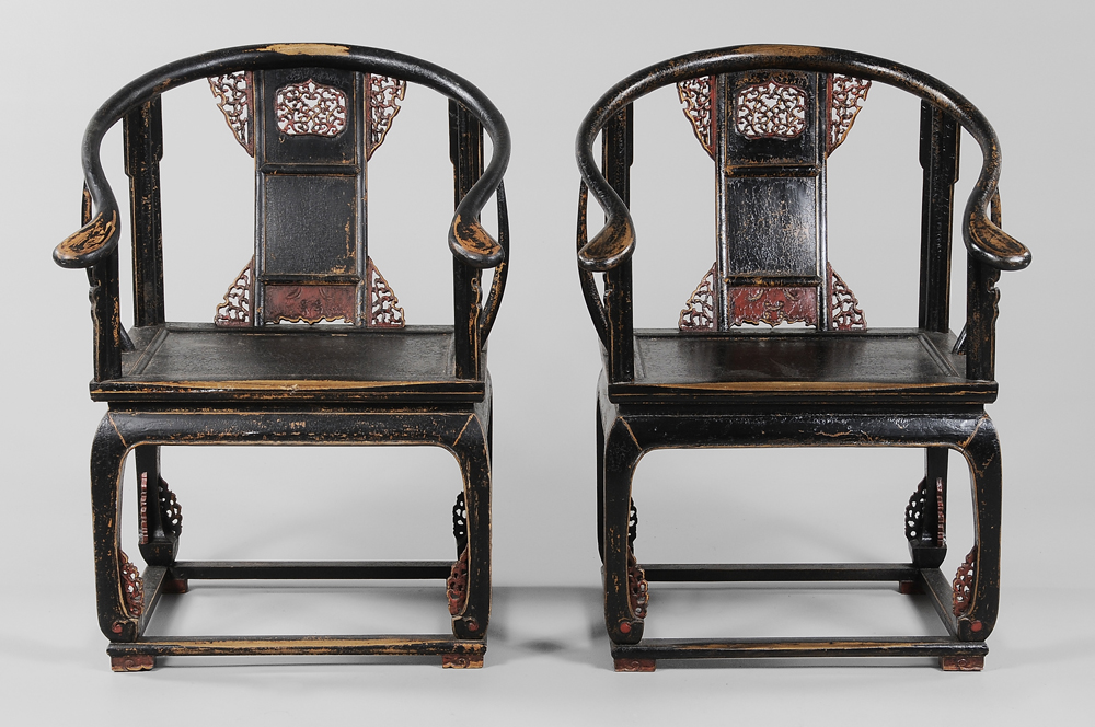 Appraisal: Pair Ming Style Armchairs Chinese th century each with yoke