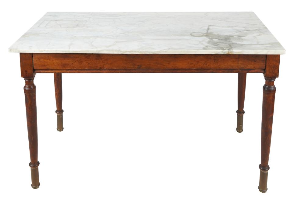 Appraisal: DORIS ROBERTS OWNED ANTIQUE MAHOGANY MARBLE TOP TABLE th century