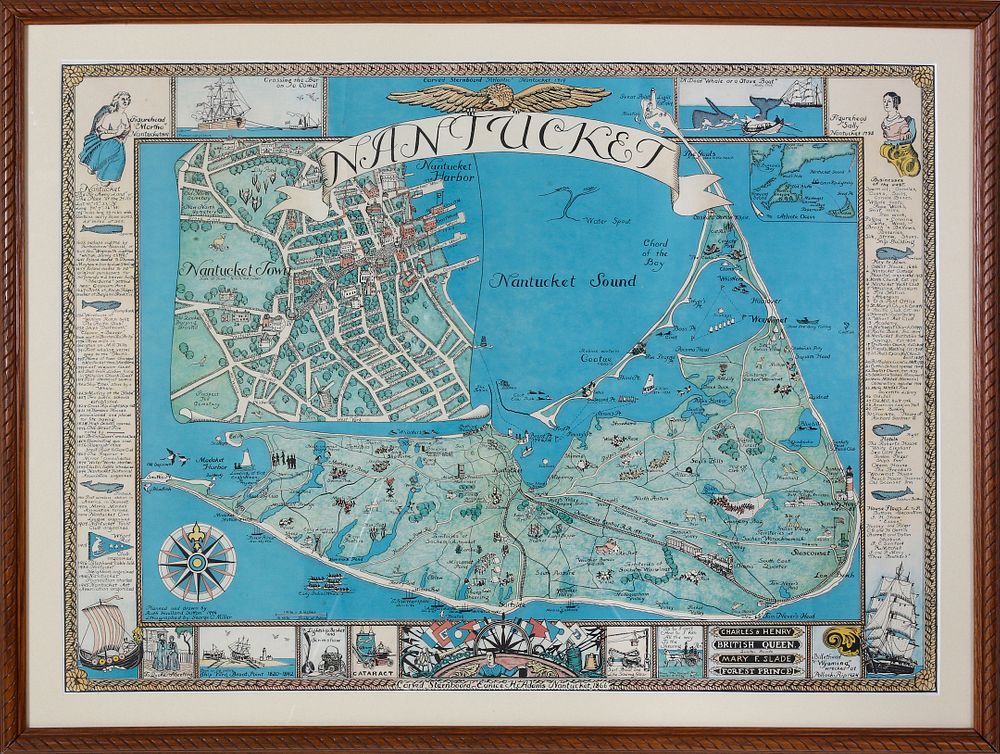 Appraisal: Ruth Haviland Sutton Chromolithograph Map of Nantucket and Town Ruth